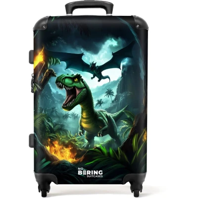 Afbeelding van NoBoringSuitcases.com® Kinderkoffer jongen Kindertrolley jongens Dinosaurus en draak in vurige junglevallei Koffer kind groot Rolkoffer lichtgewicht Reiskoffer met 4 wielen Grote trolley XL 20 kg bagage