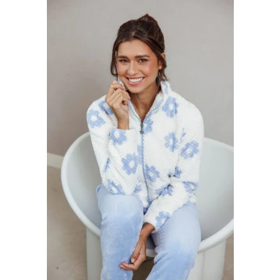 Afbeelding van Fleece bloemetjes huispak Rebelle Blauw Maat 42