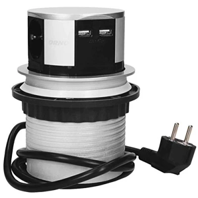 Afbeelding van Pop up stekkerdoos inbouw Verdeelstekker verticaal 3 voudig stopcontact splitter met randaarde Stekkertoren kabel 1.5 meter Zilver