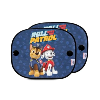 Afbeelding van PAW PATROL Set van 2 microgeperforeerde autozonneschermen met de figuren Chase en Marshall. Beschermt tegen zonlicht hitte.