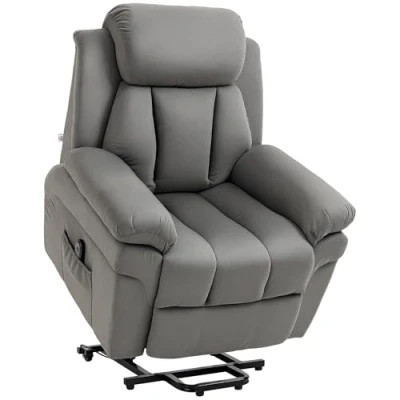 Afbeelding van HOMCOM stoel met opsta hulp, Elektrische relaxstoel, Kantelbare TV afstandsbediening, Televisiestoel, Bioscoopstoel van kunstleer, Lichtgrijs 93 x 96 105 cm