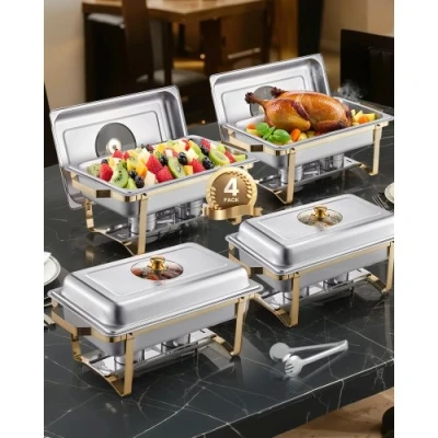 Afbeelding van VEVOR Chafing Dish Set Voedselwarmer Roestvrij Staal 7,5L 4 Bakken Goud Buffet