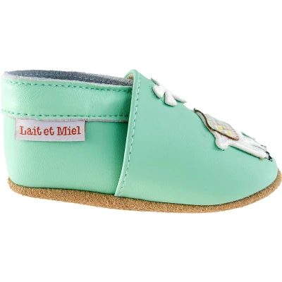 Afbeelding van Lait et Miel Babyslofjes 6 tot 12 mnd Lama&#039;s Mintgroen Soepel leer kraamcadeau