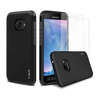 Afbeelding van J&amp;D Compatibel voor Samsung Galaxy Xcover 4 Hoesje, Heavy Duty Dubbellaagse Hybride Schokbestendige Robuuste Case Cover met 2 Pack Glazen Screenprotector 4, Zwart