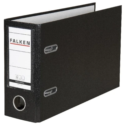 Afbeelding van Origineel Falken PP Color Kunststof Ordner mappeciaal formaat. Made in Germany. 8 cm breed DIN A5 liggend met verwisselbaar venster zwart rekeningafschrift ringband dossiermap briefomslag kantoormap