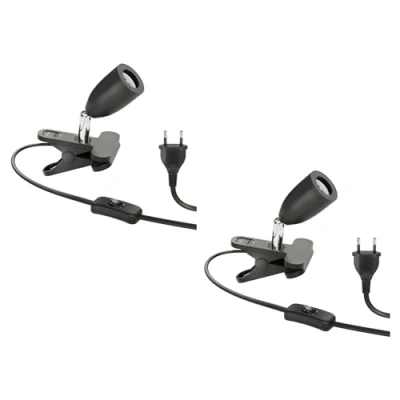 Afbeelding van ledscom.de 2 st. klemlicht LIK, schakelaar, mat zwart, 1x E27 max. 60W
