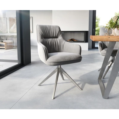 Afbeelding van Draaistoel Zelia Flex met armleuning kruisframe breed roestvrij staal fluweel grijs 360