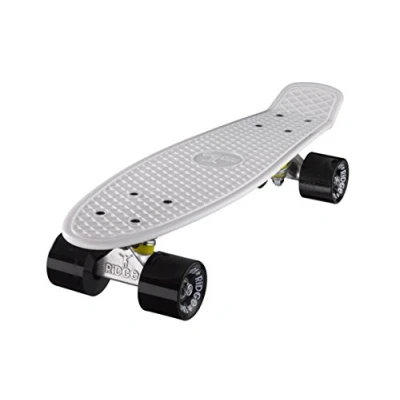 Afbeelding van Ridge Skateboard 55 cm Mini Cruiser Retro Style In M wielen Compleet U gemonteerd Wit Zwart,
