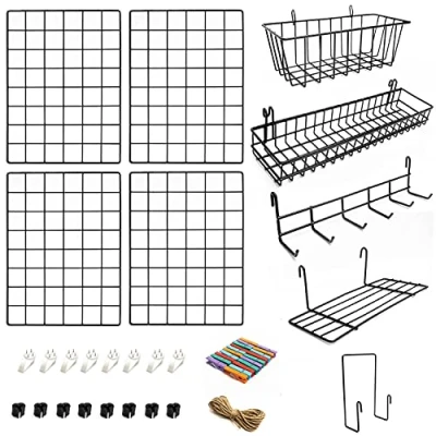 Afbeelding van Wandroosters met Accessoires 4 delige Set Inclusief Hangmanden, Brievensorteerder, Hangrek en Haakframe, Prikbord Decoratie voor Thuis, Kantoor Keuken om op te Hangen Fotowand Wanddisplay