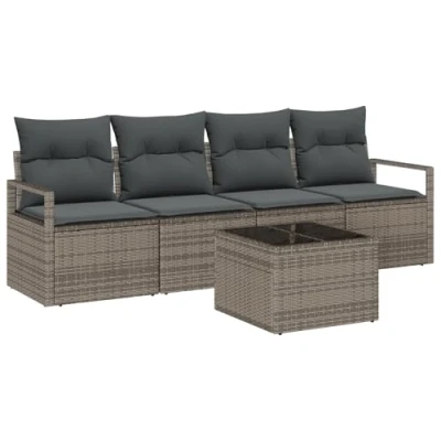 Afbeelding van vidaXL 5 delige Tuin Sofa Set met Kussens Grijs Poly Rattan