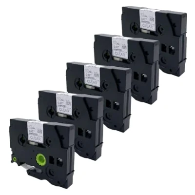 Afbeelding van DULA Brother Compatible label tape Tze 135 5 cassettes P Touch Wit op transparant 12mm x 8m