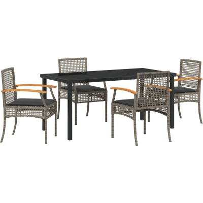 Afbeelding van vidaXL 5 delig Tuin Eettafel Set met Kussens Grijs Poly Rattan