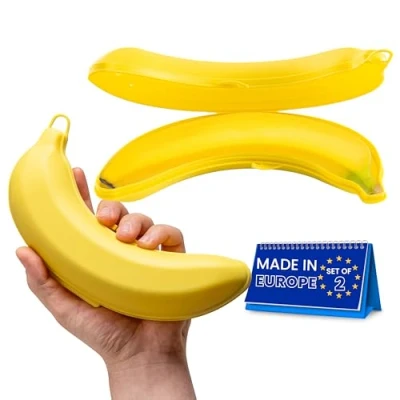Afbeelding van spar home® Bananenbox, set van 2, gele bananenhouder, grote bananendoos, opbergdoos voor BPA vrij bananenblik