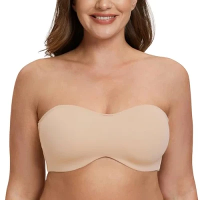 Afbeelding van MELENECA strapless bh voor grote borsten, minimizer, ongevoerde bandeau met beugel Licht beige 75F