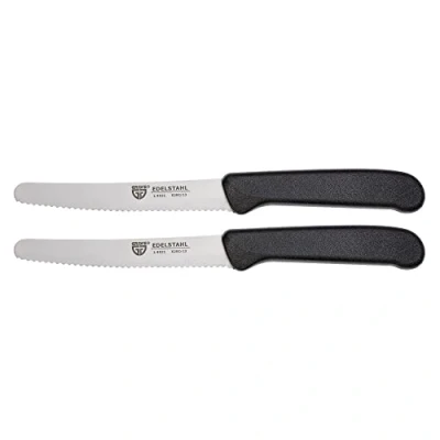 Afbeelding van GRÄWE Tafelmessen, 2 stuks, messenset om te snijden, set van broodmessen, ontbijtmes met eenzijdige gekartelde rand, broodmes, scherpe messen voor de broodtijd, 21 cm, zwart