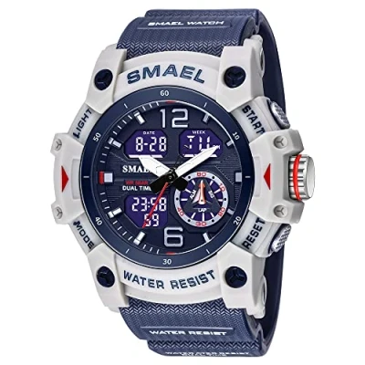 Afbeelding van AIMES Heren Horloges Sport Outdoor Waterdichte Militaire Horloge Analoge Digitale Elektronische Tactische Leger voor Mannen Datum Multifunctionele LED Alarm Stopwatch, Blauw