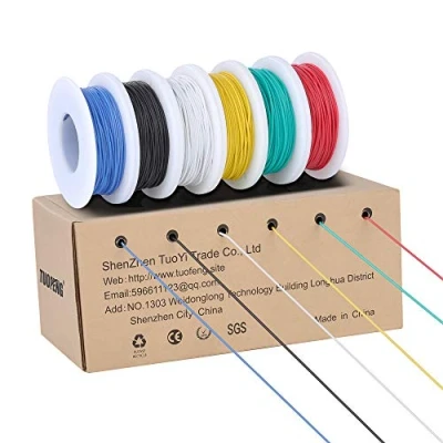 Afbeelding van TUOFENG Elektronische kabelset, 30 AWG, 0,05 mm², flexibele siliconendraad, spoel in elke kleur van 20 meter, 60 V, vertind koperdraad