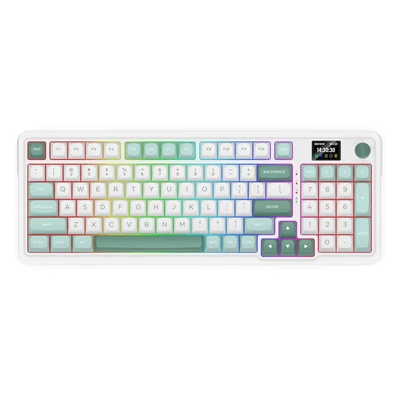 Afbeelding van Redragon K719 Mechanisch Toetsenbord, RGB, 2.4Ghz/BT/Bedraad, Mint Mambo Schakelaars, Wit &amp; Groen, w/Panel