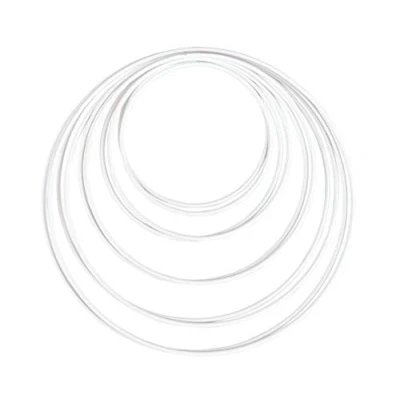 Afbeelding van Rayher 25212102 Metalen ringen, 10 stuks, 5 maten gesorteerd, wit gecoat, dikte ca. 3 mm, draadringen om te knutselen, voor wikkeltechniek, dromenvanger, bloemschikken, bruiloftskrans; hops