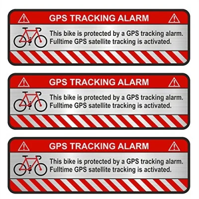 Afbeelding van Finest Folia 9 x GPS stickers voor fiets, motorfiets, auto, alarm, waarschuwing, anti diefstal, sticker, tracker, beveiligd (aluminium geslepen zilver, R055 fiets)