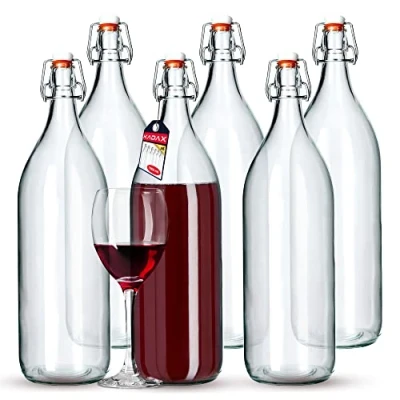 Afbeelding van KADAX Glazen fles, fruitlikeurfles, vintage fles van frisdrank, transparante beugelfles, kweepeperflesje (1,9 l, 6 stuks)
