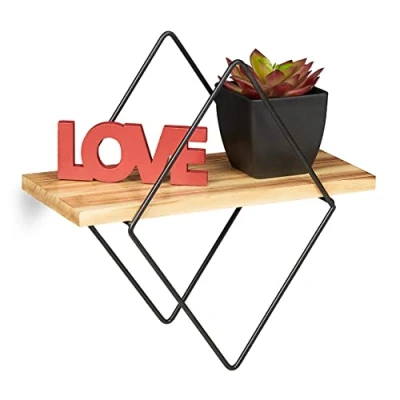 Afbeelding van Relaxdays wandplank industrieel, diamantvorm, wandrek van mdf &amp; metaal, HBD: 30 x 15 cm, wanddecoratie, zwart/bruin