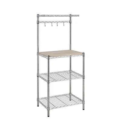 Afbeelding van Amazon Basics 3 Keukenrek, bakgerei, met houten tafel, chroom, hout, 61 cm, beige