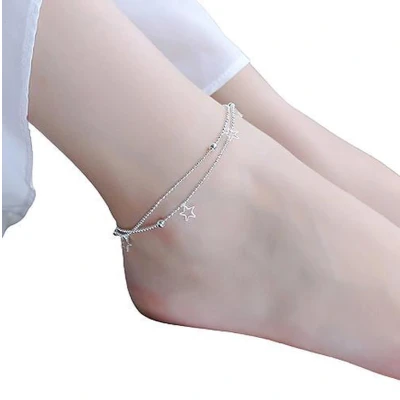Afbeelding van N3 Collecties 925 Sterling Zilveren Glanzende Ster Enkelband Voor Vrouwen