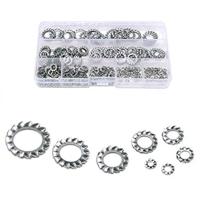 Afbeelding van YouU 300 stuks 304 roestvrij staal Starlock buitenvertanding push op vergrendelingen sluitringen assortiment kit, M2.5 M3 M4 M5 M6 M8 M10 M12