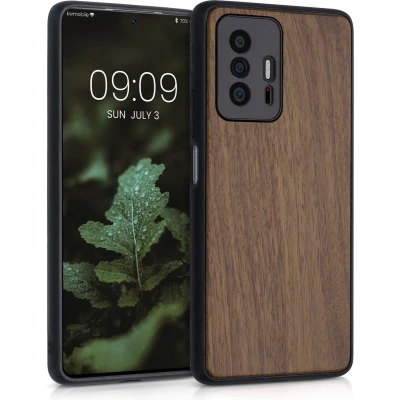 Afbeelding van kwmobile telefoonhoesje geschikt voor Xiaomi 11T / Pro Hoesje met bumper in donkerbruin Backcover walnoothout
