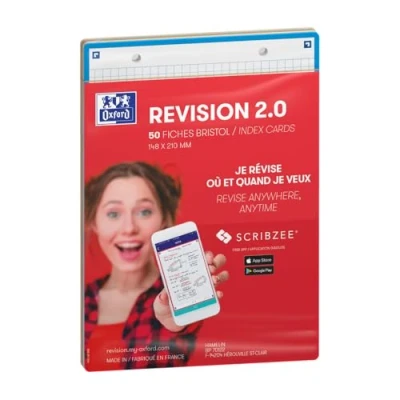 Afbeelding van OXFORD Revision 2.0 set van 50 A5 formaat Bristolkaarten (14,8 x 21 cm) kleine dubbelzijdige vierkantjes, lijst in verschillende kleuren