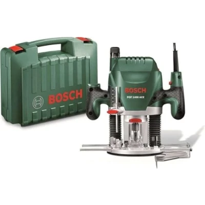 Afbeelding van Bosch Home and Garden DIY bovenfrees POF 1400 ACE, afzuigadapter, vorksleutel, kopieerhuls, groeffrees, parallelaanslag, centreerstift, 3 spantangen, koffer (1400 W, gereedschapshouder 6 mm)