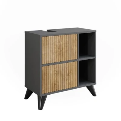 Afbeelding van Vicco Wastafelonderkast Leano, antraciet/bergeiken, 60 x 62 cm met 2 laden