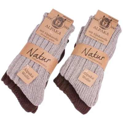 Afbeelding van BRUBAKER 4 Paar Sokken van Alpacawol Bruin Wollen Alpaca Warme Huissokken Thermosokken Wintersokken Maat 47 50