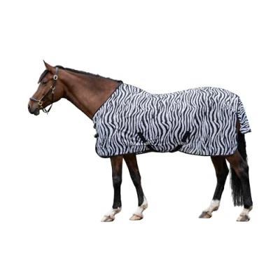 Afbeelding van HKM 4668 vliegendeken zebra met kruisriem, paardendeken weidededeken, 135, wit/zwart
