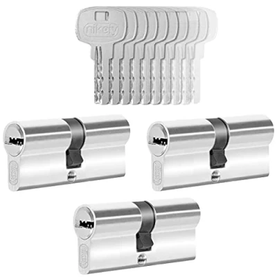 Afbeelding van GERCAR 3x slotcilinder gelijksluitend 3 profielcilinders 45/45 incl. 15 sleutels 90 mm dubbele cilinder deurslot cilinderslot gelijksluitende set van lengte: 90mm, A:45 B:45