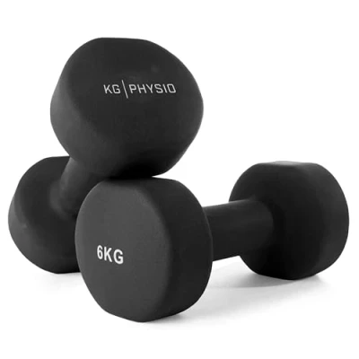 Afbeelding van kg Physio halterset met neopreencoating, zweetbestendige van 2 anti roltechnologie, korte halters, paar A3 oefenposter, halters 6 kg, zwart