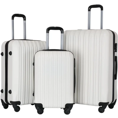 Afbeelding van 3 Delige Kofferset Wit Harde ABS Trolleys met 360 Wielen en Cijferslot Lichtgewicht Reiskoffers (S/M/L)