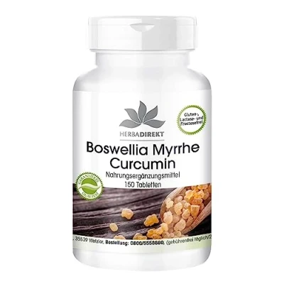 Afbeelding van Boswellia tabletten met mirre en curcumine 150 vitamine D3 HERBADIREKT by Warnke Vitalstoffe Duitse apothekerskwalitei