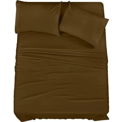 Afbeelding van Utopia Bedding Beddengoedset met queensize bed 4 delig beddengoed geborsteld microvezel krimp en kleurvast gemakkelijk te onderhouden (Queen, Mocha)