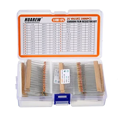 Afbeelding van HUAREW 1000 stuks 25 waarden weerstandskit 1 ohm 1m met 5% / 4W koolstoffilm weerstanden assortiment