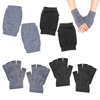 Afbeelding van PFLYPF 2 paar vingerloze handschoenen, halve vingerhandschoenen, korte zwarte en grijze warme geschikt voor mannen vrouwen, winter, school, kantoor., grijs zwart,