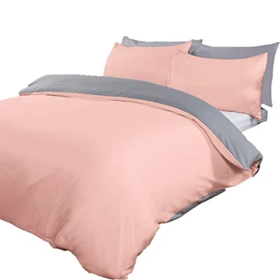Afbeelding van Brentfords Plain Dye Dekbedovertrek Quilt Beddengoed Set Met Kussensloop, Blush Roze Grijs Tweepersoons