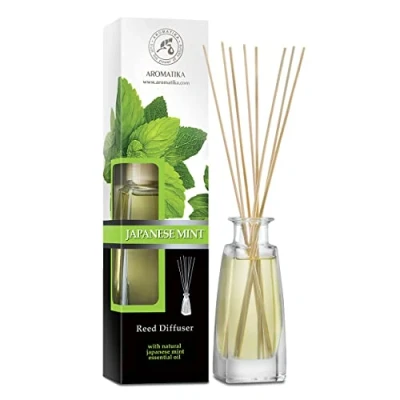 Afbeelding van Geurstokjes Japanse munt 100ml Intensieve Verse Langdurige en Frisse Geur Aromatherapie Diffuser Luchtverfrisser huisparfum geurolie geurverspreider met 8 bamboestokjes glazen fles charmante accessoires van Aromatika