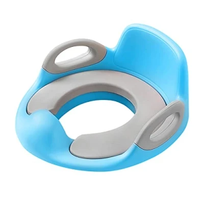 Afbeelding van HENGMEI Potjestrainer, toiletbril, kinderen, toilettrainer, potje, trainingsstoelen, antislip, PU gevoerd kussen met handvat en spatbescherming, blauw