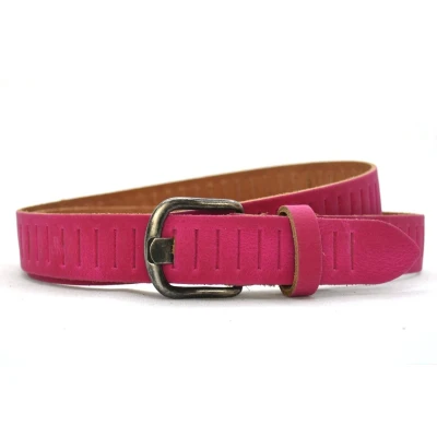 Afbeelding van Timbelt Leren gleufjes riem fuchsia roze 100% leer maat 95 totale lengte 110 cm