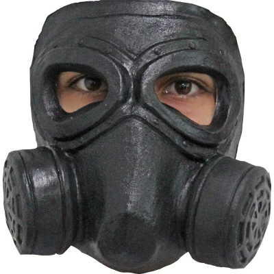 Afbeelding van Partychimp Gezichtsmasker Dubbel Gasmasker Halloween Latex Zwart One size