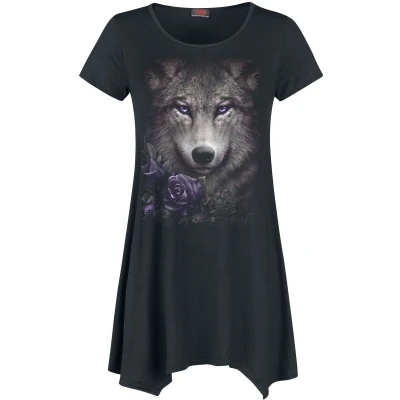 Afbeelding van Spiral Wolf Roses T shirt zwart L 95% viscose, 5% elastaan Gothic