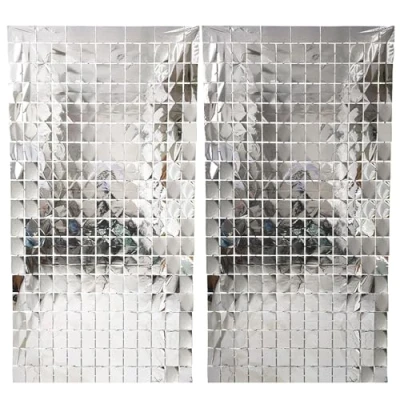 Afbeelding van Hayaww 2 stuks glittergordijnen, decoratie, lametta, glitter, fonkelende gordijnen, vierkant, metallic, 1 x m, voor bruiloft, verloving, verjaardag, feest, podiumdecoratie