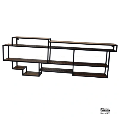 Afbeelding van Iron &amp; Wooden Rectangular Wall Rack 200 Black Powdercoated, Wood Natural finish